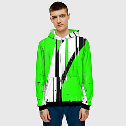 Толстовка-худи мужская Black and white vertical stripes on a green backgr, цвет: 3D-черный — фото 2