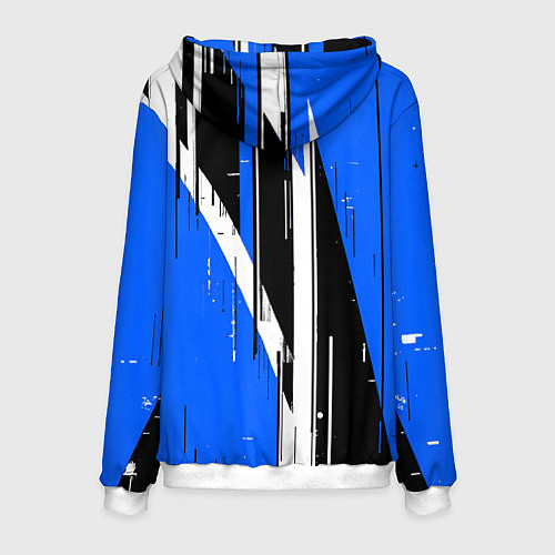 Мужская толстовка Чёрно-белые вертикальные полосы на синем фоне / 3D-Белый – фото 2