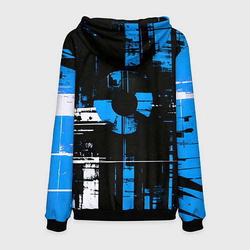 Мужская толстовка Сине-белый гранж на чёрном фоне / 3D-Черный – фото 2