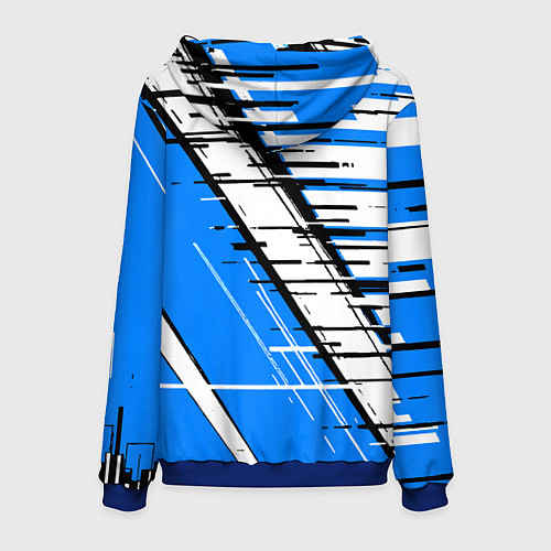 Мужская толстовка Чёрно-белые глитч полосы на синем фоне / 3D-Синий – фото 2