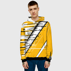 Толстовка-худи мужская Чёрно-белые глитч полосы на жёлтом фоне, цвет: 3D-черный — фото 2