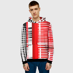 Толстовка-худи мужская Белые полосы на чёрно-красном фоне, цвет: 3D-черный — фото 2