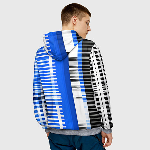 Мужская толстовка White stripes on a black and blue background / 3D-Меланж – фото 4