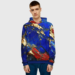 Толстовка-худи мужская Золотой и красный минерал в синем камне, цвет: 3D-синий — фото 2