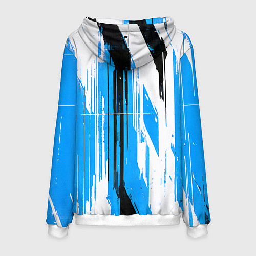 Мужская толстовка Вертикальные чёрно-белые линии на синем фоне / 3D-Белый – фото 2
