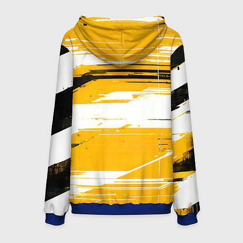 Мужская толстовка Горизонтальные чёрно-белые линии на жёлтом фоне / 3D-Синий – фото 2
