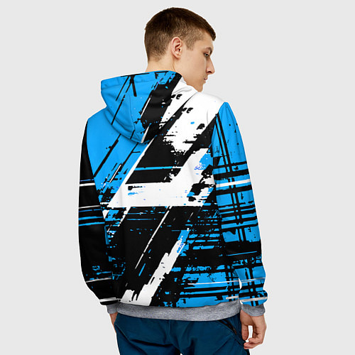 Мужская толстовка Diagonal black and white stripes on a blue backgro / 3D-Меланж – фото 4
