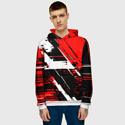 Толстовка-худи мужская Diagonal black and white stripes on a red backgrou, цвет: 3D-белый — фото 2