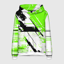 Толстовка-худи мужская Diagonal black and green stripes on a white backgr, цвет: 3D-белый