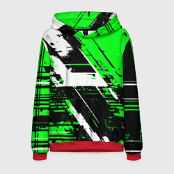 Толстовка-худи мужская Diagonal black and white stripes on a green backgr, цвет: 3D-красный