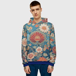Толстовка-худи мужская Ботанические узоры, цвет: 3D-синий — фото 2