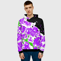 Толстовка-худи мужская Зелёно-фиолетовая абстракция на чёрном фоне, цвет: 3D-черный — фото 2