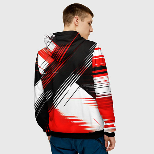 Мужская толстовка Диагональные красно-чёрные линии на белом фоне / 3D-Черный – фото 4