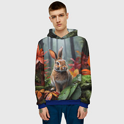 Толстовка-худи мужская Кролик в дождливом лесу, цвет: 3D-синий — фото 2
