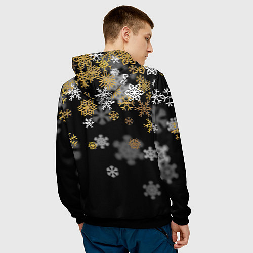 Мужская толстовка Снежинки объемные золотистые / 3D-Черный – фото 4