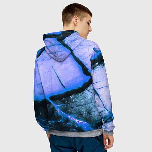 Мужская толстовка Трещины на абстрактном синем фоне / 3D-Меланж – фото 4