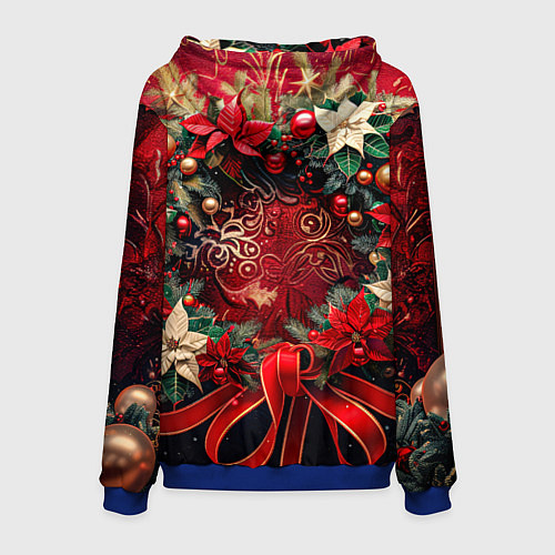 Мужская толстовка Новогодний венок с пуансеттией - нейросеть / 3D-Синий – фото 2