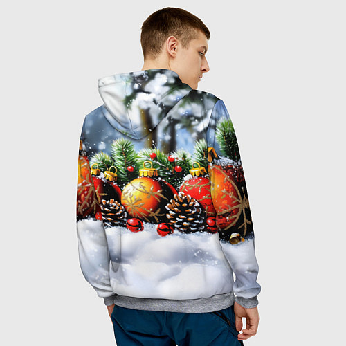 Мужская толстовка Красные и желтый новогодние шары / 3D-Меланж – фото 4