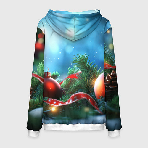 Мужская толстовка Красные игрушки новогодние / 3D-Белый – фото 2