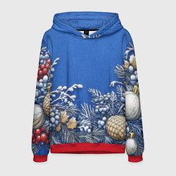 Толстовка-худи мужская Новогодние веточки, цвет: 3D-красный