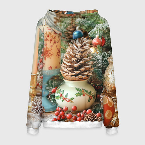 Мужская толстовка Новогодняя атрибутика / 3D-Белый – фото 2