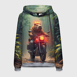 Толстовка-худи мужская Байкер капибара в джунглях, цвет: 3D-меланж