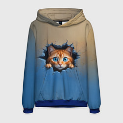 Толстовка-худи мужская Выглядывающий котенок, цвет: 3D-синий