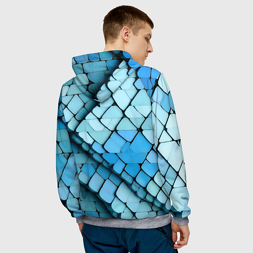 Мужская толстовка Синие рельефные плитки / 3D-Меланж – фото 4