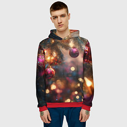 Толстовка-худи мужская Фиолетовые новогодние шары, цвет: 3D-красный — фото 2