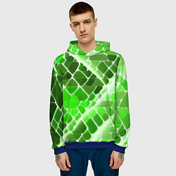 Толстовка-худи мужская Зелёные рельефные плитки и белое свечение, цвет: 3D-синий — фото 2
