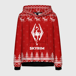 Толстовка-худи мужская Новогодний Skyrim с оленями, цвет: 3D-черный