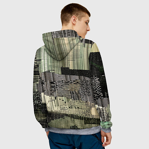 Мужская толстовка Глитч-арт с отрезками - нейросеть / 3D-Меланж – фото 4