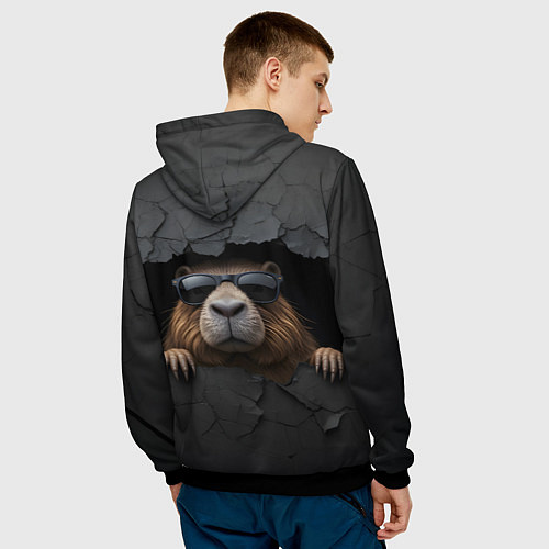 Мужская толстовка Капибара в стене / 3D-Черный – фото 4