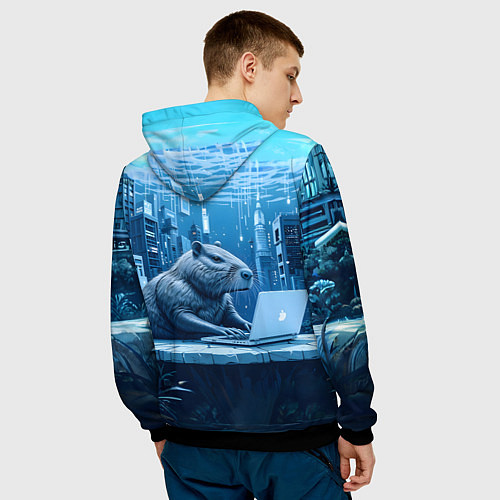 Мужская толстовка Капибара программист под водой / 3D-Черный – фото 4