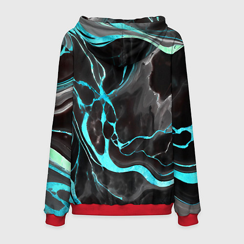 Мужская толстовка Голубые флюиды на чёрном фоне / 3D-Красный – фото 2