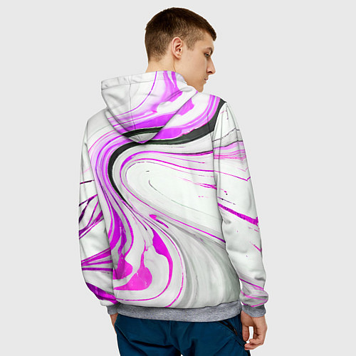 Мужская толстовка Волнистые чёрно-фиолетовые линии на белом фоне / 3D-Меланж – фото 4