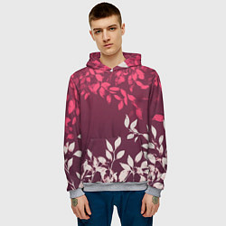 Толстовка-худи мужская Листья на бордовом фоне - нейросеть, цвет: 3D-меланж — фото 2