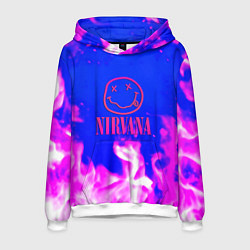 Толстовка-худи мужская Nirvana neon flame, цвет: 3D-белый