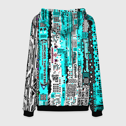 Мужская толстовка Киберпанк паттерн голубой / 3D-Черный – фото 2