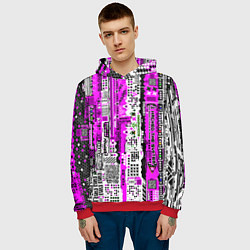 Толстовка-худи мужская Киберпанк паттерн фиолетовый, цвет: 3D-красный — фото 2
