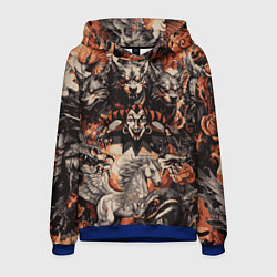Толстовка-худи мужская Логотип король и шут на фоне мифических животных, цвет: 3D-синий