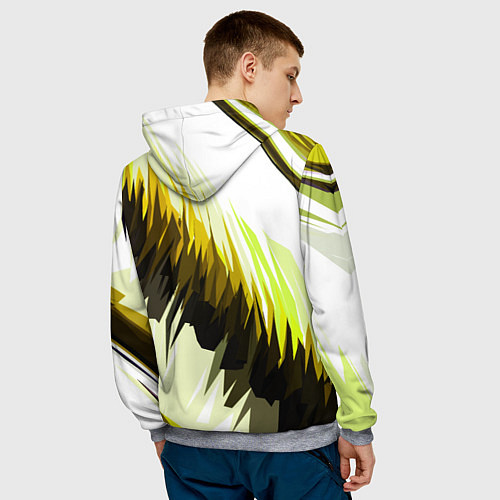 Мужская толстовка Чёрно-жёлтые острые полосы на белом фоне / 3D-Меланж – фото 4