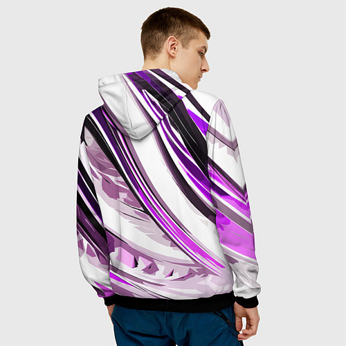 Мужская толстовка Волнистая бело-фиолетовая абстракция / 3D-Черный – фото 4