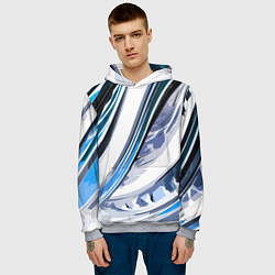 Толстовка-худи мужская Волнистая бело-синяя абстракция, цвет: 3D-меланж — фото 2