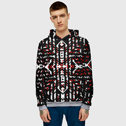 Толстовка-худи мужская Чёрно-красные диагональные полосы на белом фоне, цвет: 3D-меланж — фото 2