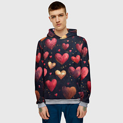 Толстовка-худи мужская Красные и золотые сердечки, цвет: 3D-меланж — фото 2