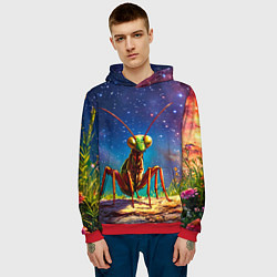 Толстовка-худи мужская Богомол и звездное небо, цвет: 3D-красный — фото 2