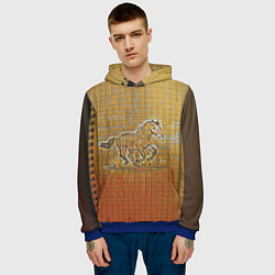 Толстовка-худи мужская Конь на тетрадном листе, цвет: 3D-синий — фото 2