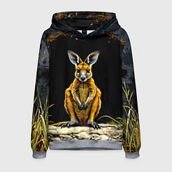 Толстовка-худи мужская Кенгуру на черном, цвет: 3D-меланж