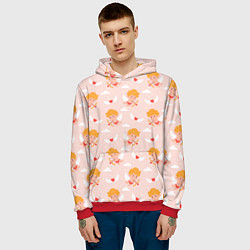 Толстовка-худи мужская Паттерн с милыми купидонами и крылатыми сердечками, цвет: 3D-красный — фото 2